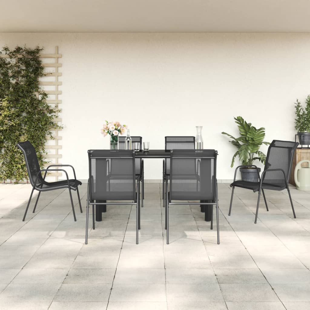 vidaXL 5 Piece Patio Dining Set Black Steel and Textilene-10