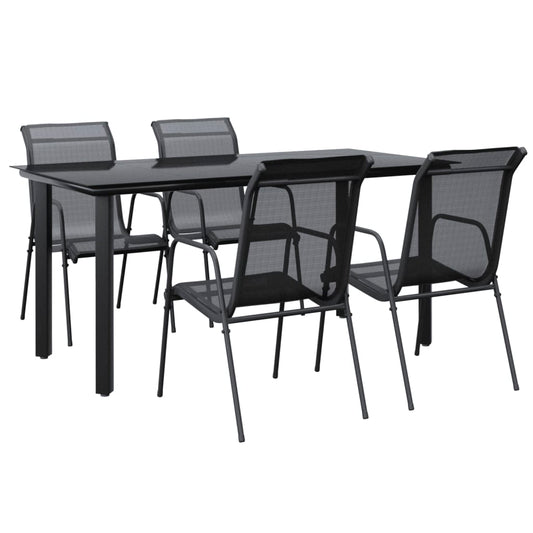 vidaXL 5 Piece Patio Dining Set Black Steel and Textilene-0