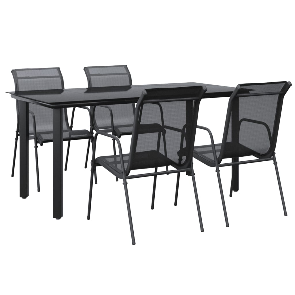 vidaXL 5 Piece Patio Dining Set Black Steel and Textilene-0