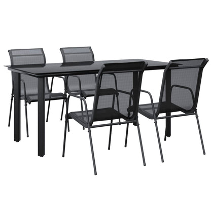 vidaXL 5 Piece Patio Dining Set Black Steel and Textilene-0