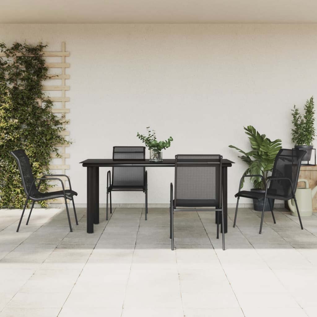 vidaXL 5 Piece Patio Dining Set Black Steel and Textilene-5