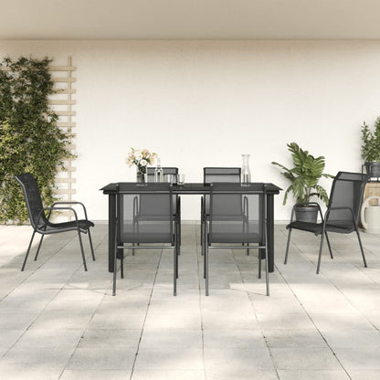 vidaXL 5 Piece Patio Dining Set Black Steel and Textilene-6