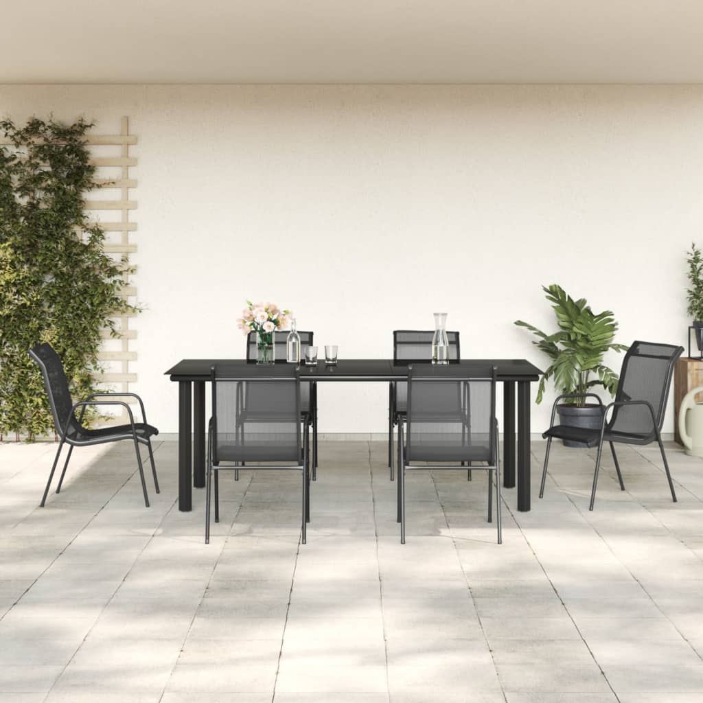 vidaXL 5 Piece Patio Dining Set Black Steel and Textilene-7