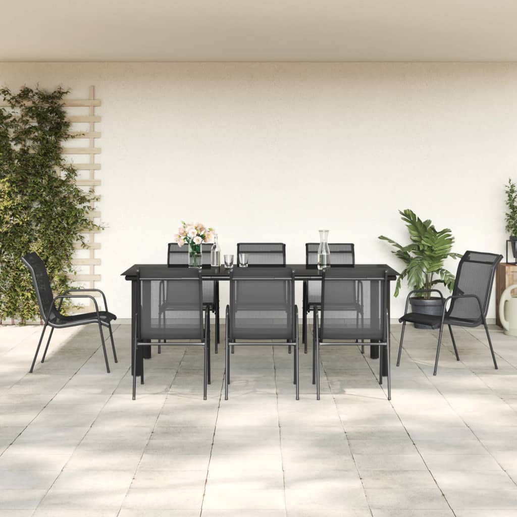 vidaXL 5 Piece Patio Dining Set Black Steel and Textilene-8