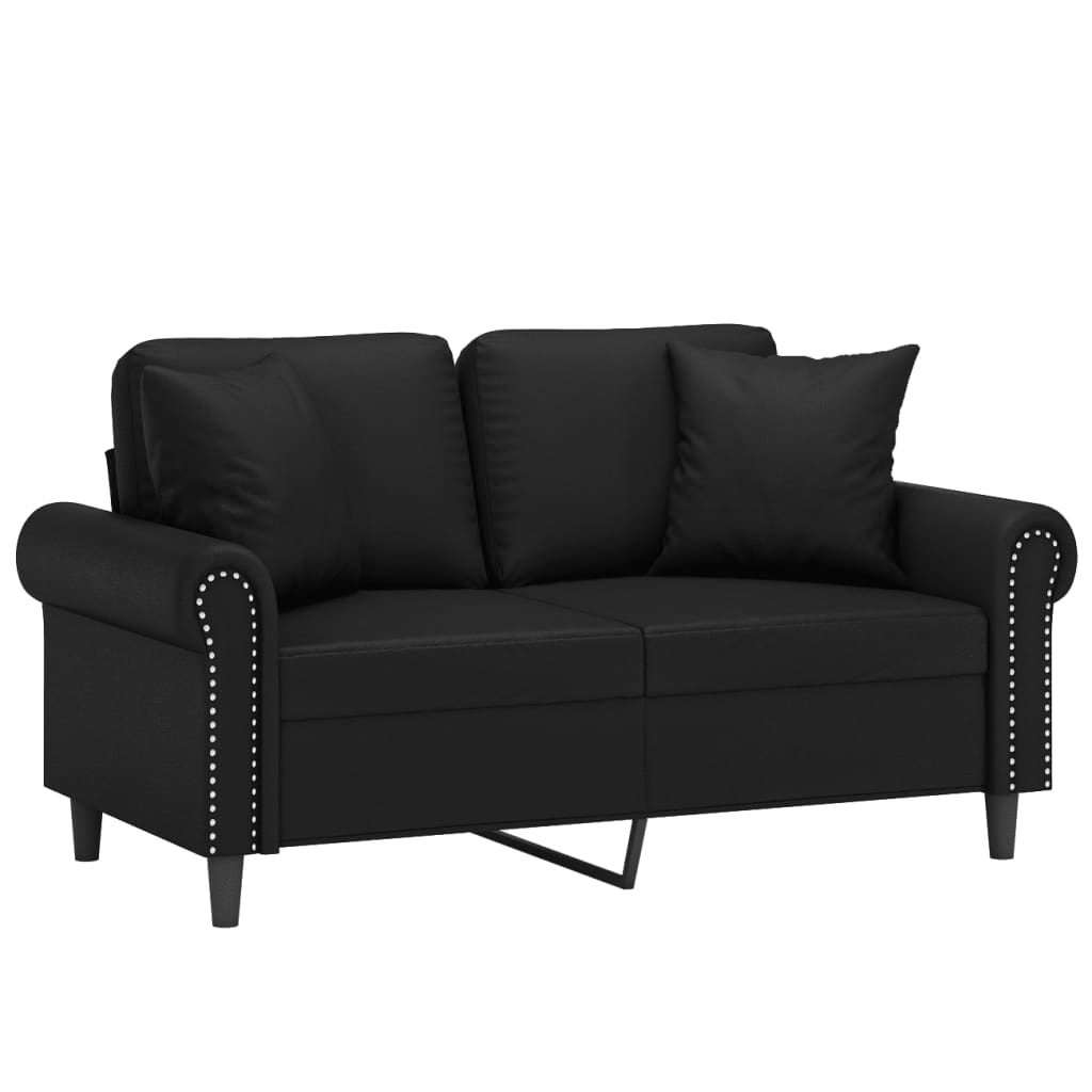 vidaXL 2-Seater Sofa with Throw Pillows Loveseat Couch Black Faux Leather-0
