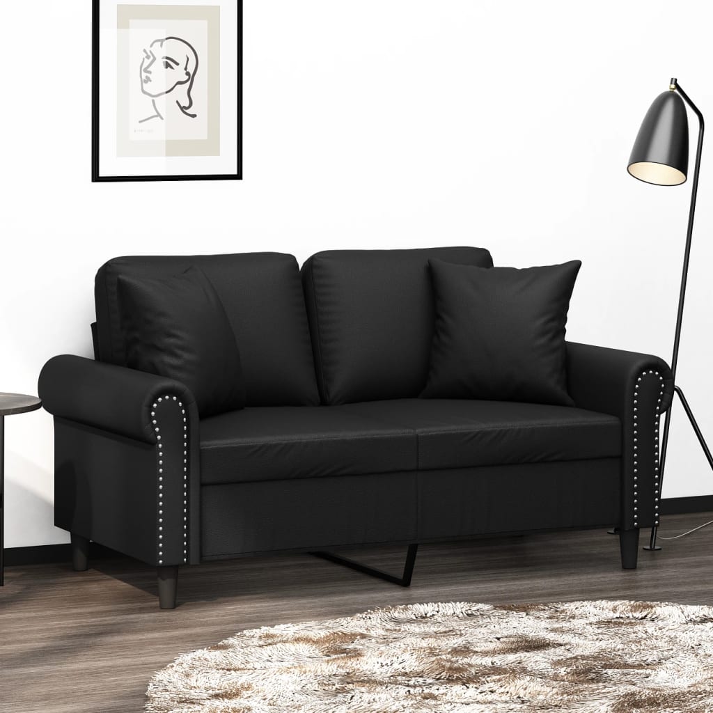 vidaXL 2-Seater Sofa with Throw Pillows Loveseat Couch Black Faux Leather-4