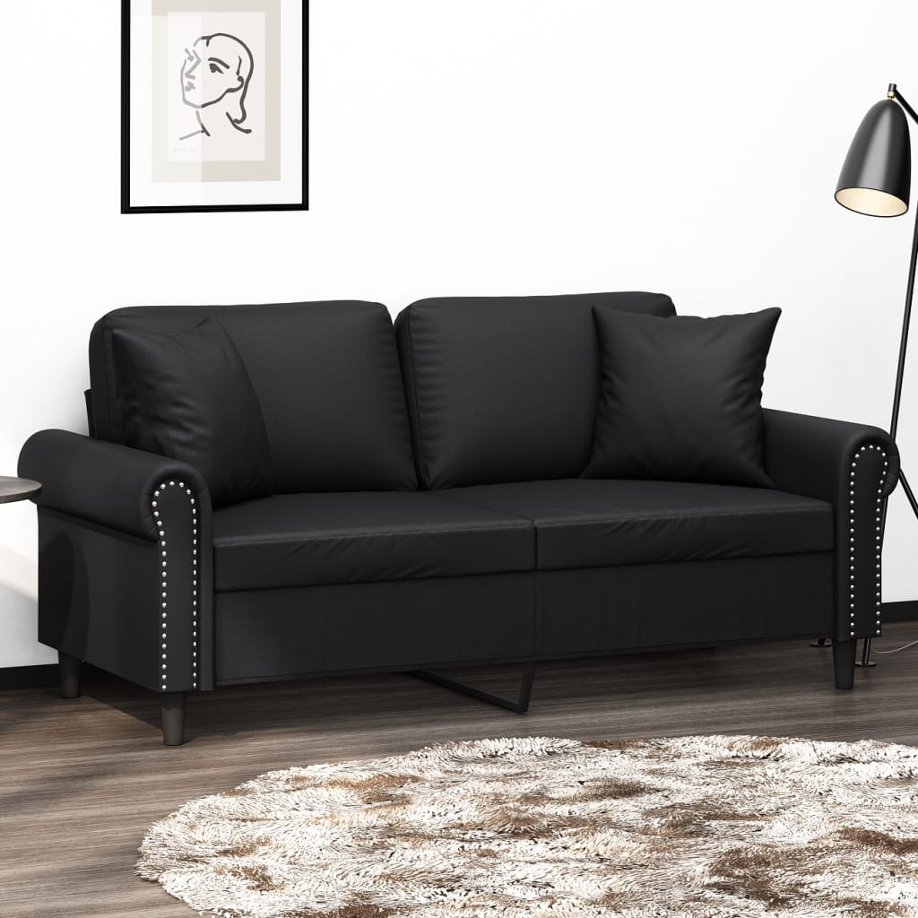 vidaXL 2-Seater Sofa with Throw Pillows Loveseat Couch Black Faux Leather-1