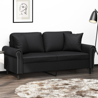 vidaXL 2-Seater Sofa with Throw Pillows Loveseat Couch Black Faux Leather-1