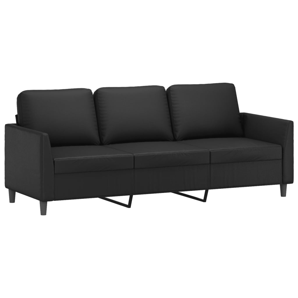 vidaXL 3 Piece Sofa Set with Cushions Black Faux Leather-3