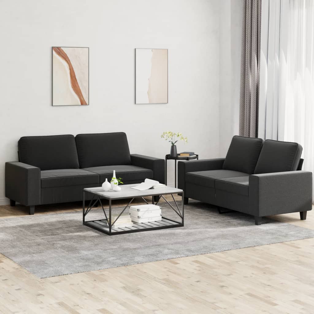 vidaXL 2 Piece Sofa Set Black Fabric-0