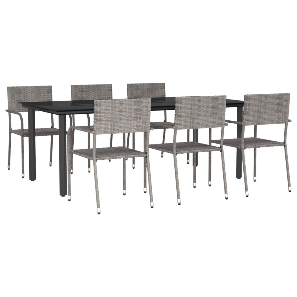 vidaXL Patio Dining Set Table and Chair Gray and Black Poly Rattan and Steel-2