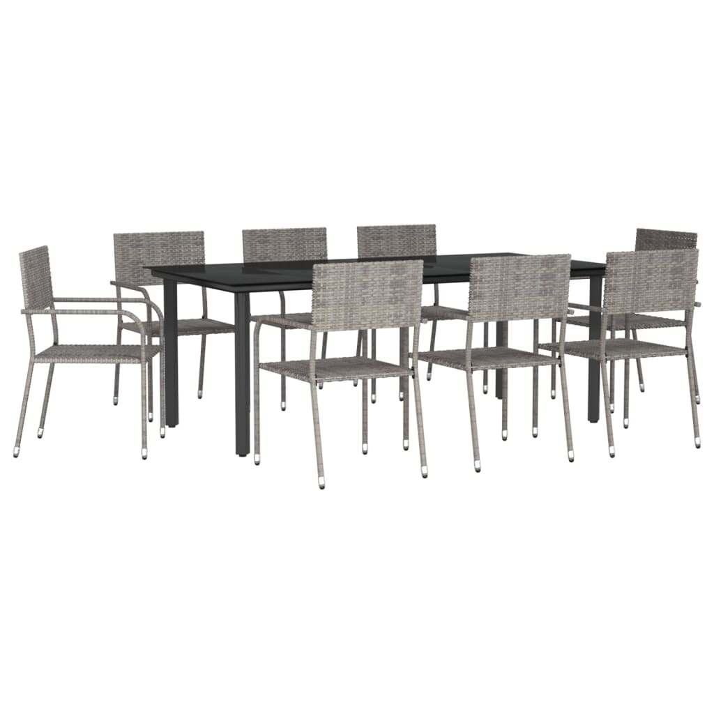 vidaXL Patio Dining Set Table and Chair Gray and Black Poly Rattan and Steel-3