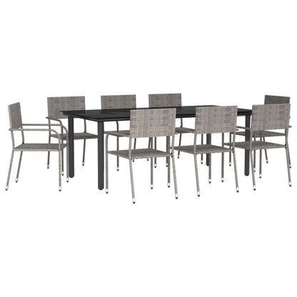 vidaXL Patio Dining Set Table and Chair Gray and Black Poly Rattan and Steel-3