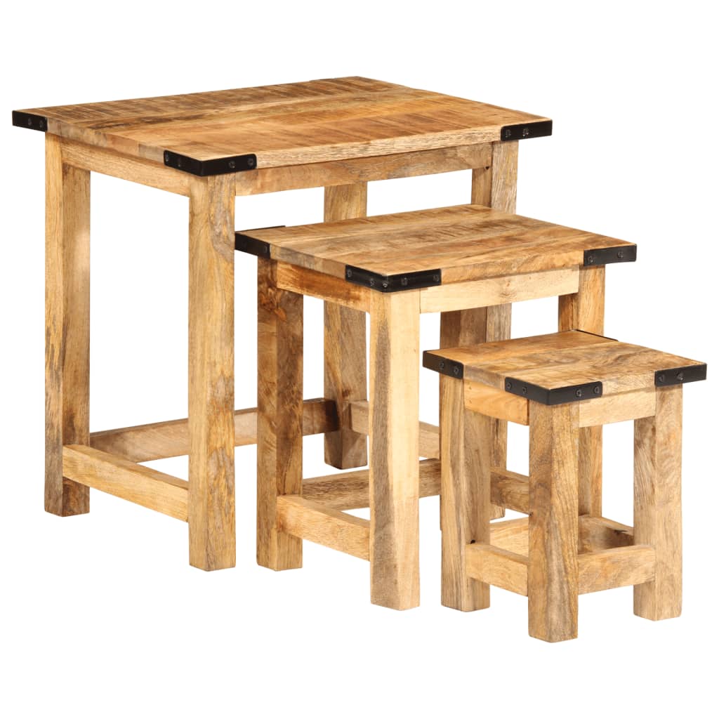 vidaXL Nesting Side Tables 3 pcs Solid Rough Wood Mango-0