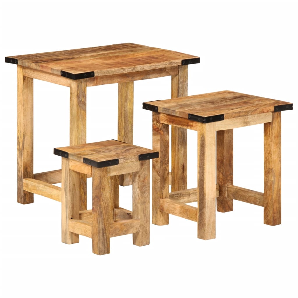 vidaXL Nesting Side Tables 3 pcs Solid Rough Wood Mango-1