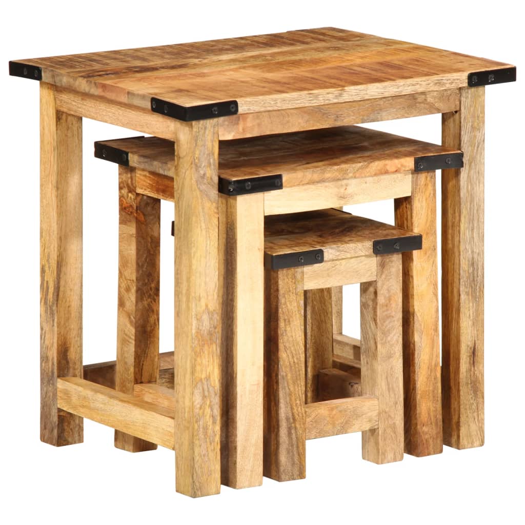 vidaXL Nesting Side Tables 3 pcs Solid Rough Wood Mango-2