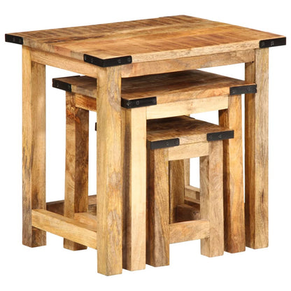 vidaXL Nesting Side Tables 3 pcs Solid Rough Wood Mango-2
