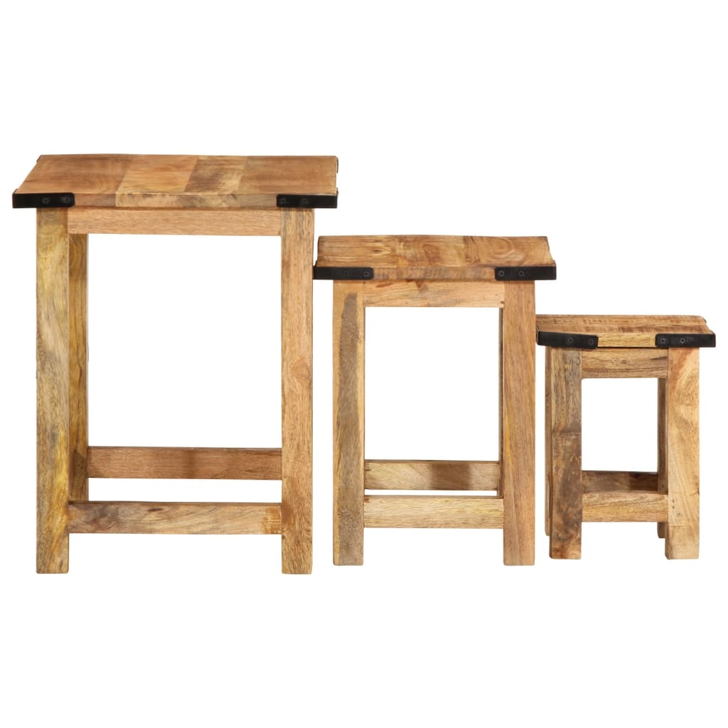 vidaXL Nesting Side Tables 3 pcs Solid Rough Wood Mango-4