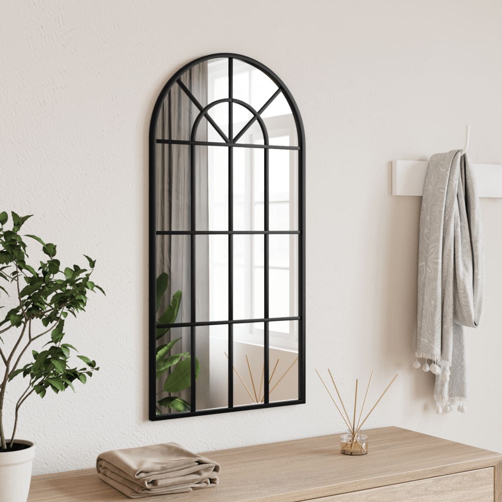 vidaXL Wall Mirror Black 11.8"x23.6" Arch Iron