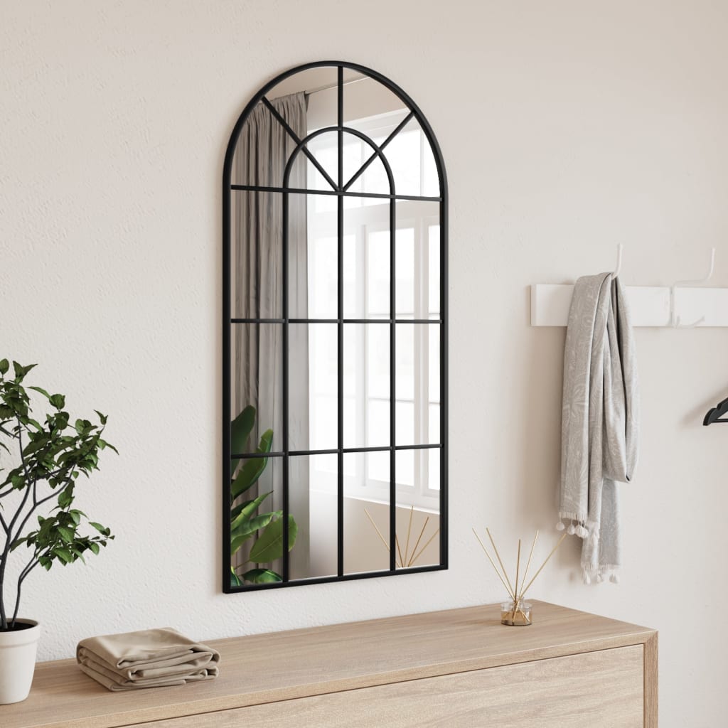 vidaXL Wall Mirror Black 11.8"x23.6" Arch Iron