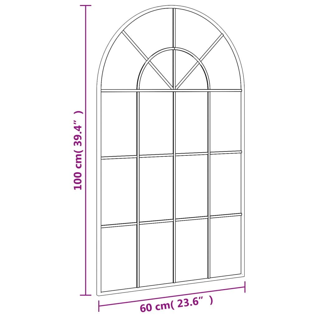 vidaXL Wall Mirror Black 11.8"x23.6" Arch Iron
