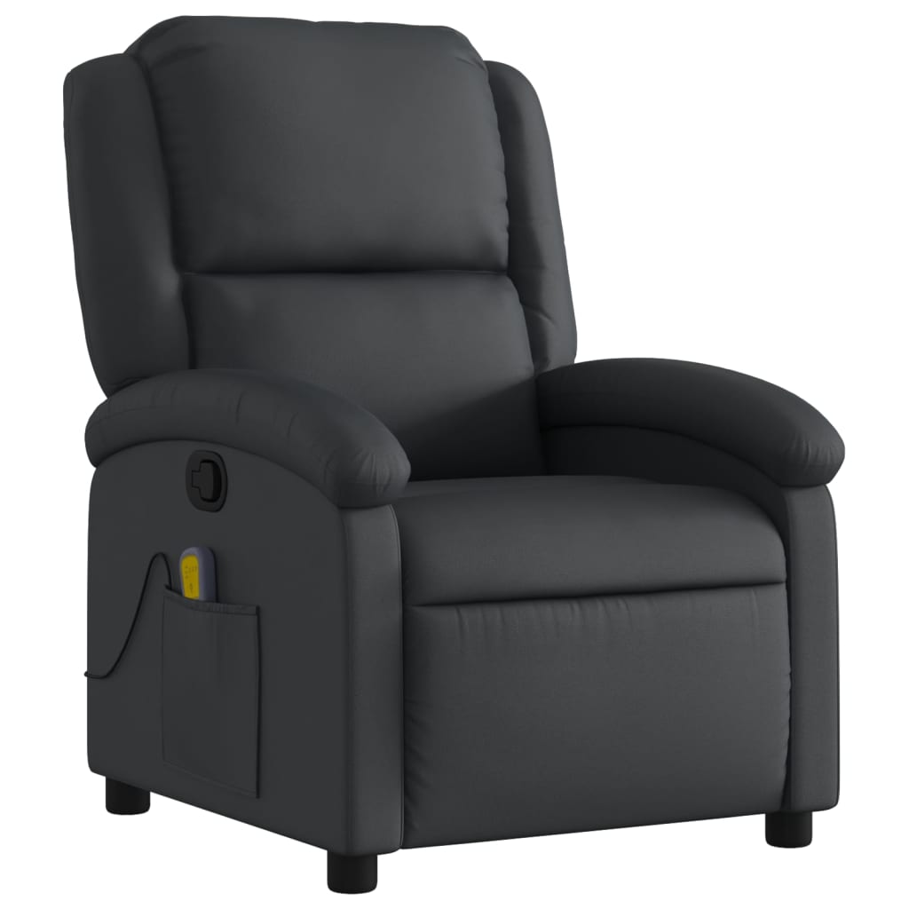 vidaXL Massage Recliner Chair Black Real Leather-3