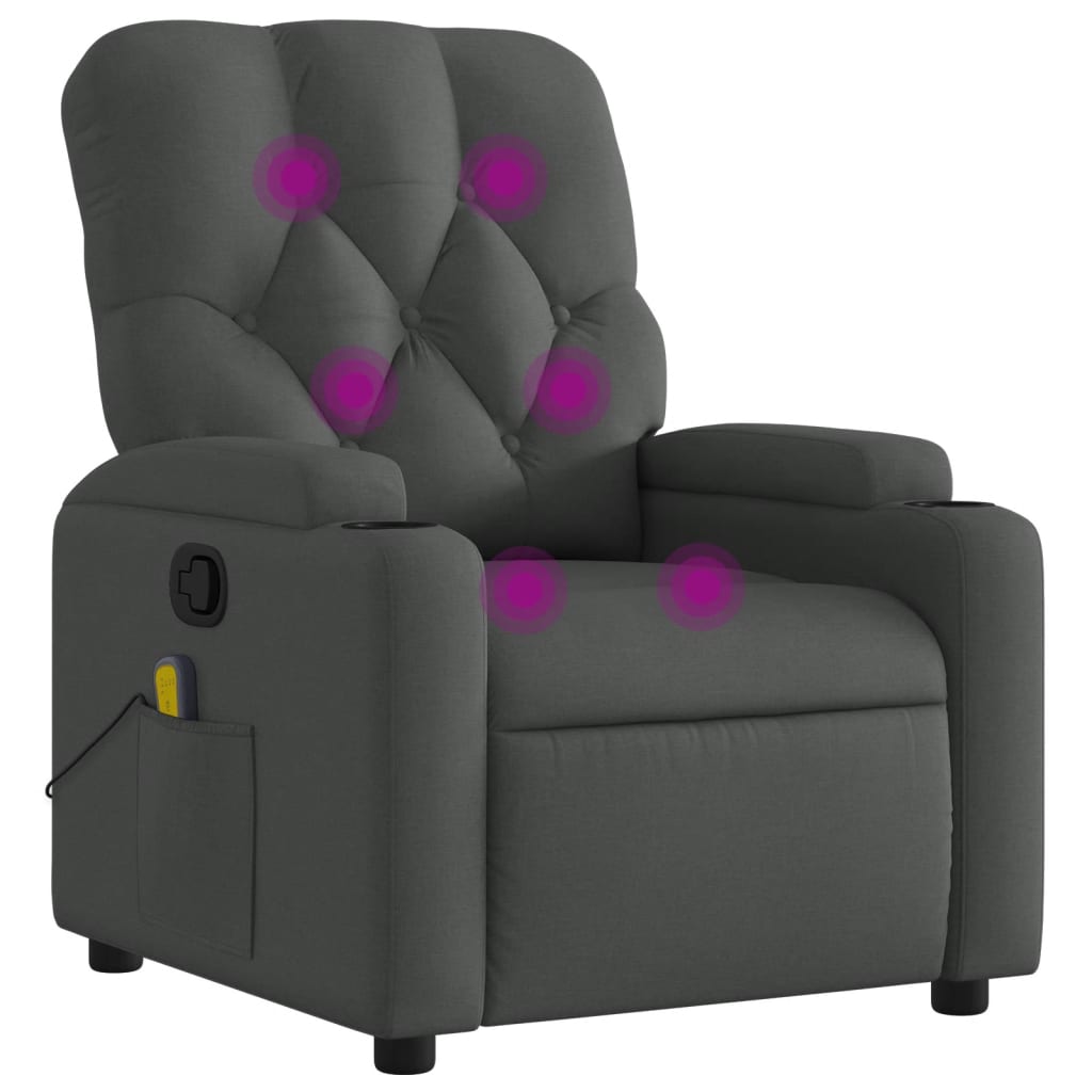 vidaXL Massage Recliner Chair Dark Gray Fabric-2