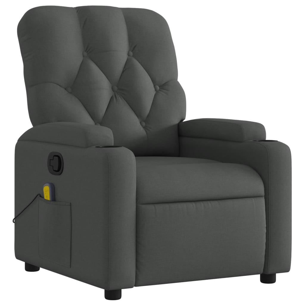 vidaXL Massage Recliner Chair Dark Gray Fabric-3