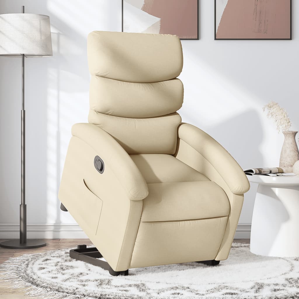 vidaXL Stand up Recliner Chair Cream Fabric-0
