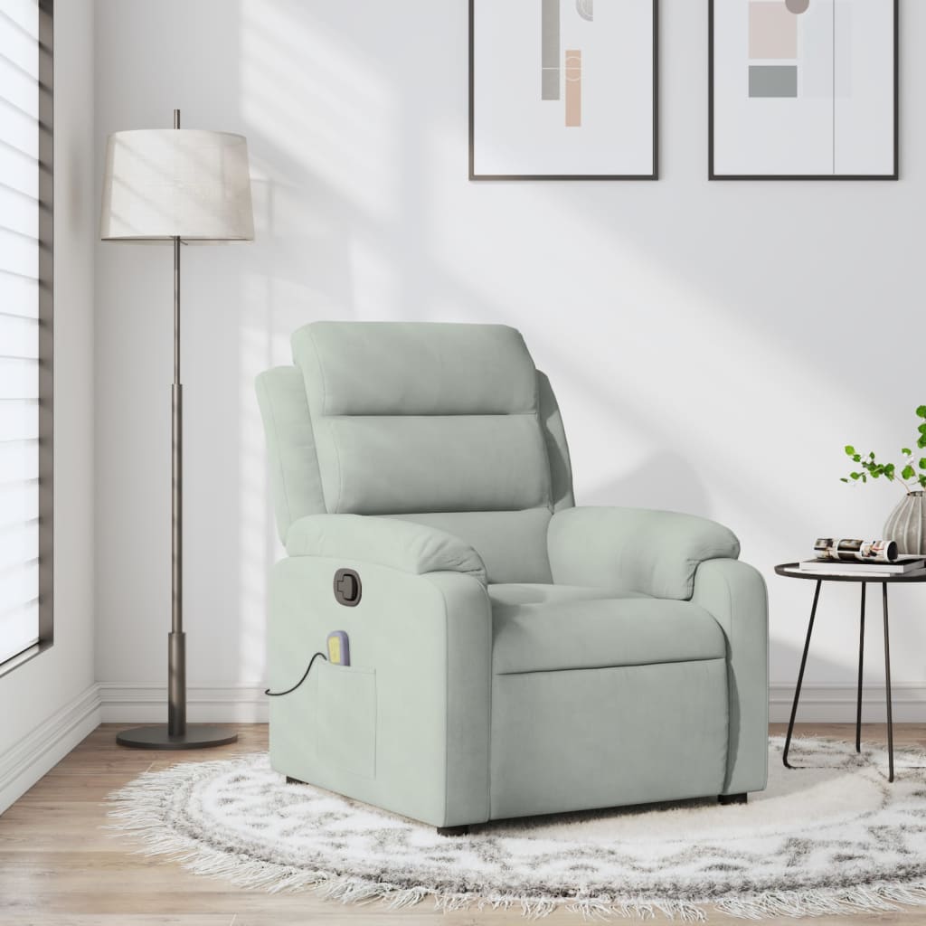 vidaXL Massage Recliner Chair Light Gray Velvet-5