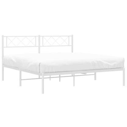 vidaXL Metal Bed Frame with Headboard White 59.1"x78.7"-1
