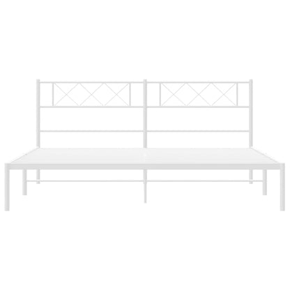 vidaXL Metal Bed Frame with Headboard White 72"x83.9" California King-3