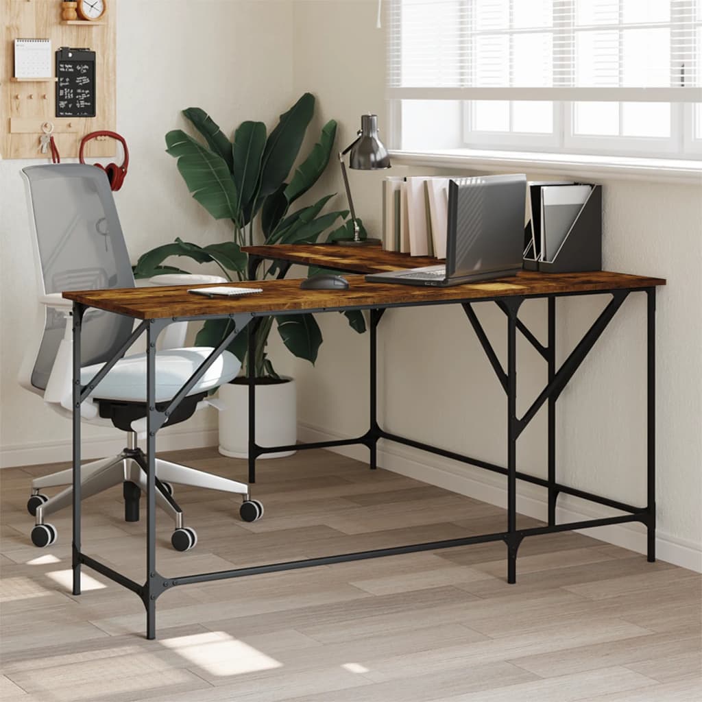 vidaXL Desk L-shape Computer Writing Table with Metal Frame Engineered Wood-6