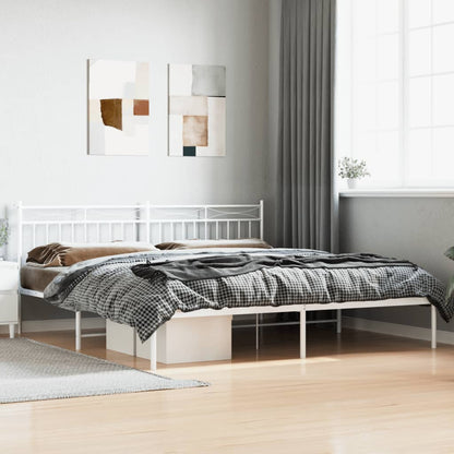 vidaXL Metal Bed Frame with Headboard White 76"x79.9" King-0