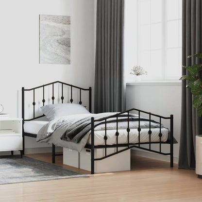 vidaXL Metal Bed Frame with Headboard and Footboard Black 39.4"x74.8" Twin