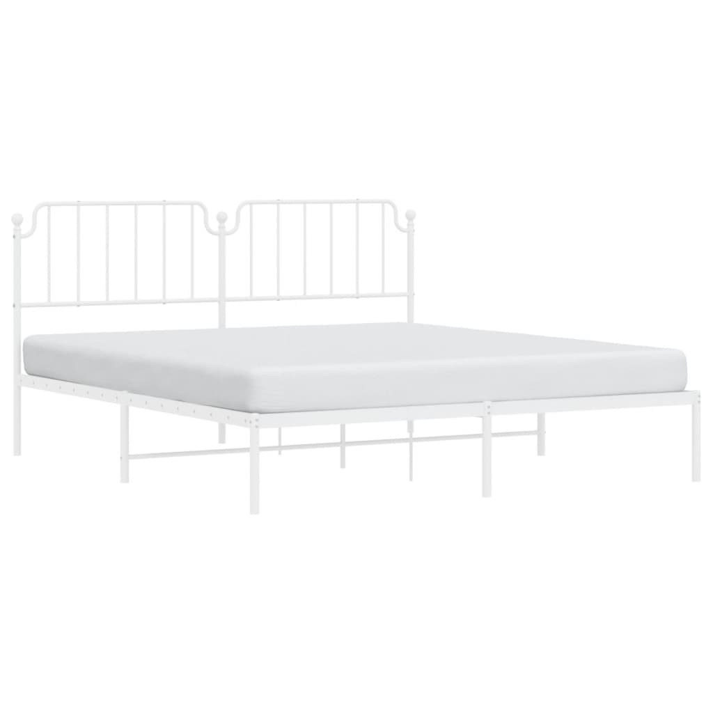 vidaXL Metal Bed Frame with Headboard White 72"x83.9" California King-1