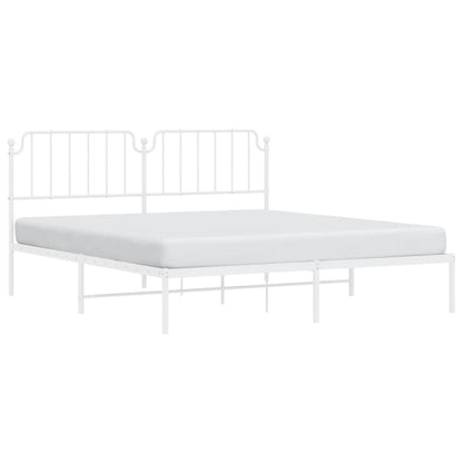 vidaXL Metal Bed Frame with Headboard White 72"x83.9" California King-1