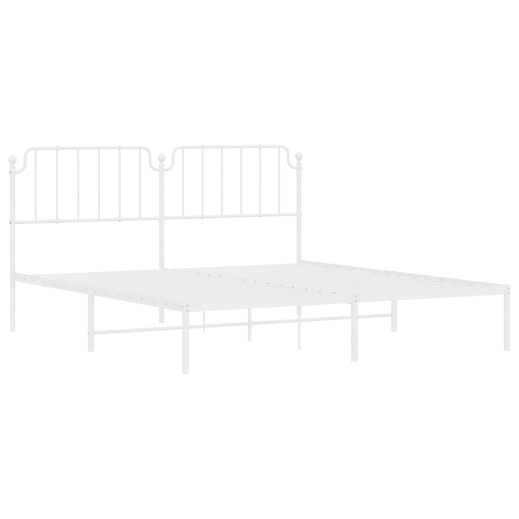 vidaXL Metal Bed Frame with Headboard White 72"x83.9" California King-2