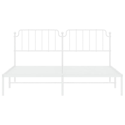 vidaXL Metal Bed Frame with Headboard White 72"x83.9" California King-3