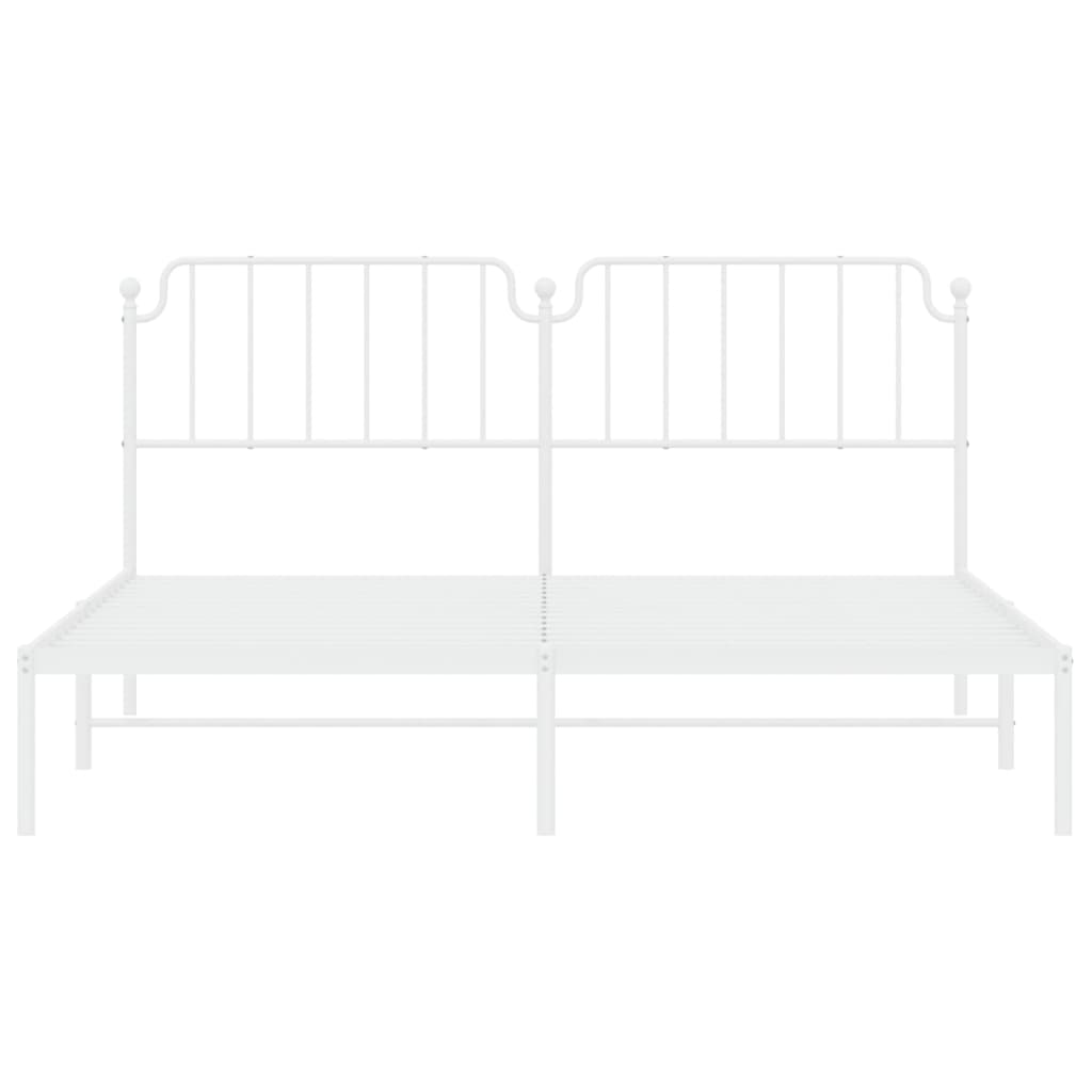 vidaXL Metal Bed Frame with Headboard White 72"x83.9" California King-3