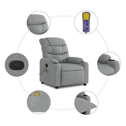 vidaXL Massage Recliner Chair Light Gray Fabric-4
