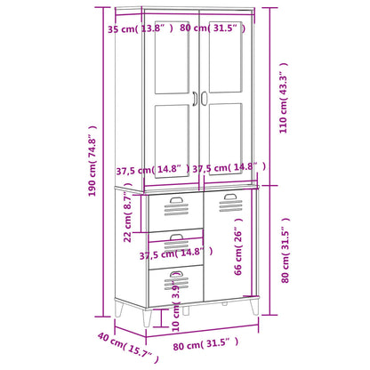 vidaXL Highboard VIKEN Anthracite Gray 31.5"x15.7"x74.8" Solid Wood Pine-4