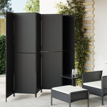 vidaXL Room Divider 6 Panels Black Poly Rattan-0