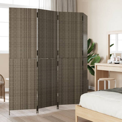 vidaXL Room Divider 4 Panels Gray Poly Rattan-2