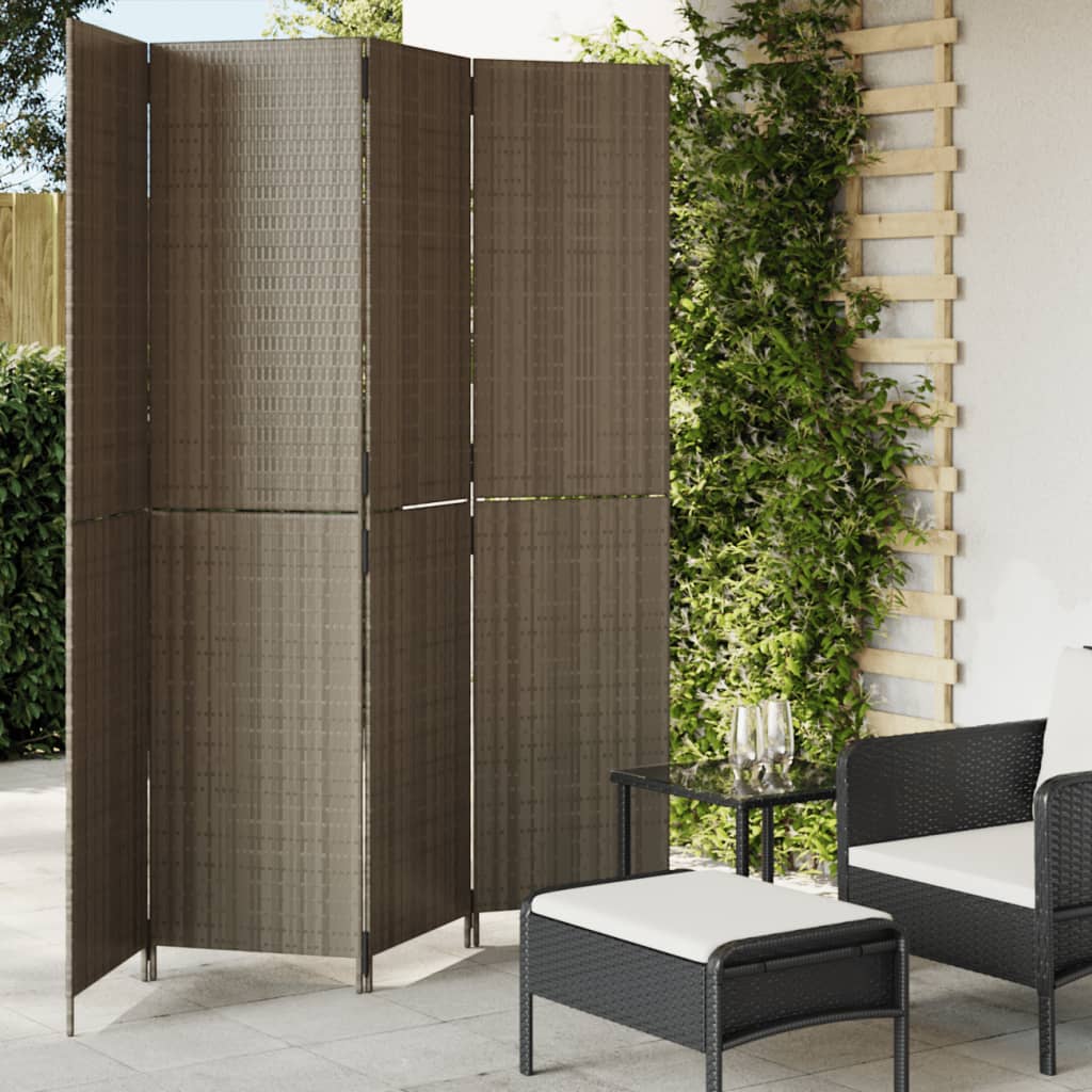 vidaXL Room Divider 4 Panels Gray Poly Rattan-0