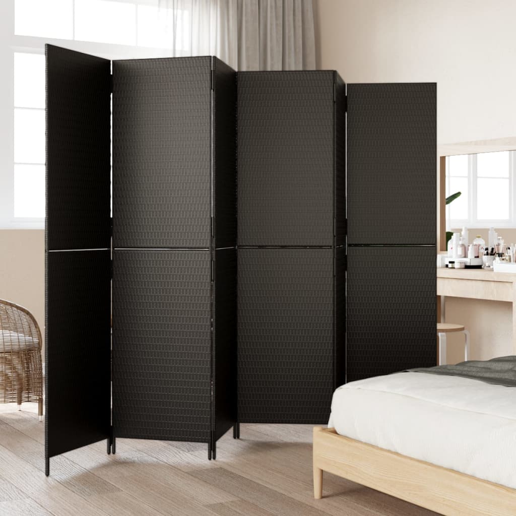 vidaXL Room Divider 6 Panels Black Poly Rattan-3