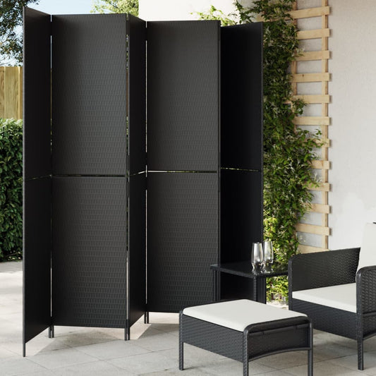 vidaXL Room Divider 6 Panels Black Poly Rattan-0