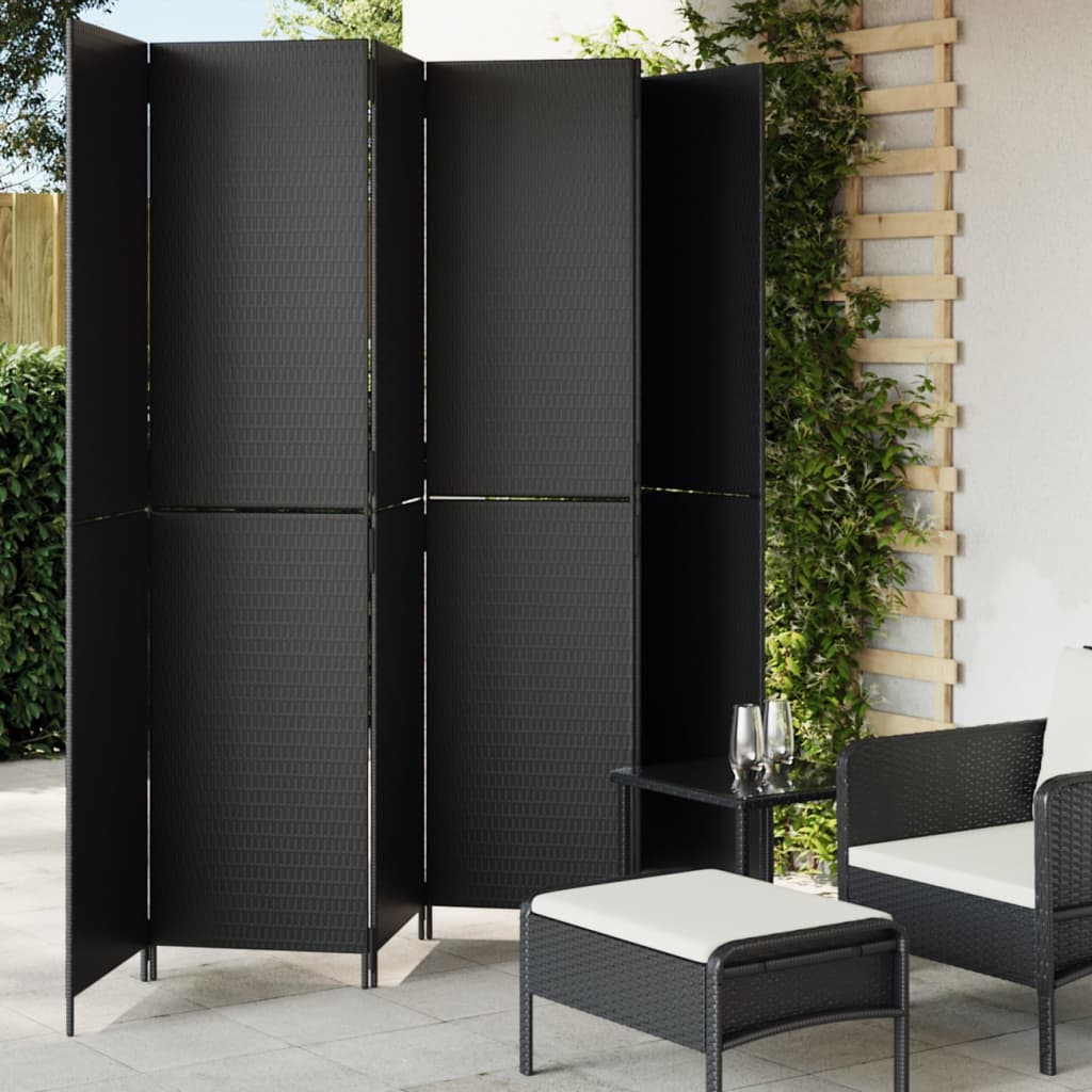 vidaXL Room Divider 6 Panels Black Poly Rattan-0