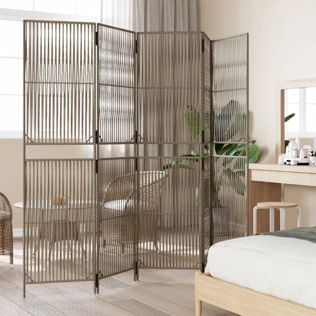 vidaXL Room Divider 5 Panels Gray Poly Rattan-3