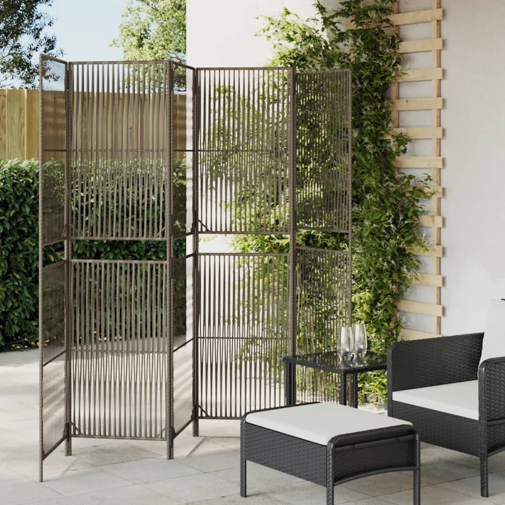 vidaXL Room Divider 6 Panels Gray Poly Rattan-0